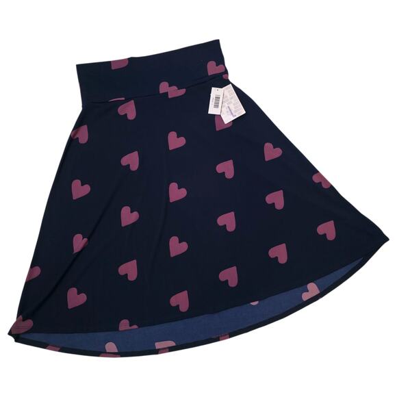 LuLaRoe Azure Skirt Large Heart Navy Purple Valentines Short Swing A-Line Yoga - Picture 7 of 9